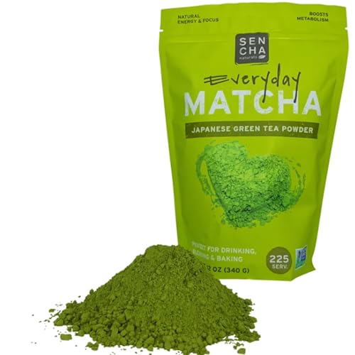 Sencha Eveyrday Natural USDA Organic Matcha Green Tea Powder Rich Antioxidant Revitalizing Body Helathy Gluten Free Product 100% Vegan Diet - 12oz (Pack of 1)
