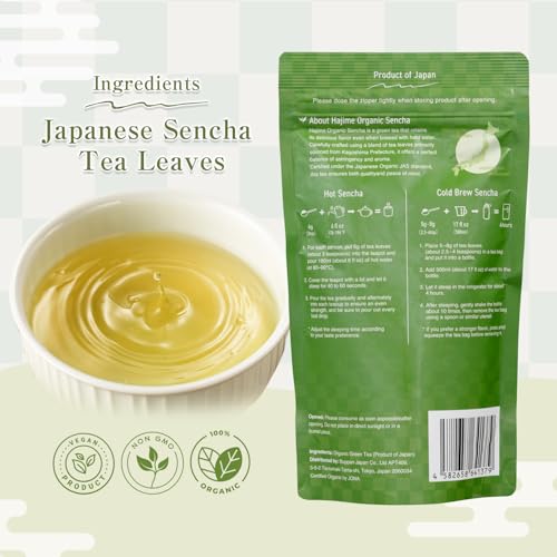 BJDesign HAJIME Organic Sencha Green Tea, Japanese Loose Leaf Tea, 80g