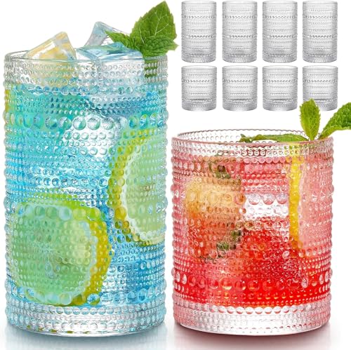 Vintage Drinking Glass Set – Highball & Cocktail Glasses Set of 8