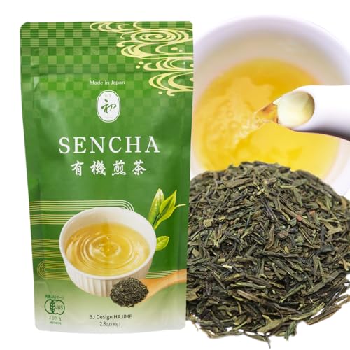 BJDesign HAJIME Organic Sencha Green Tea, Japanese Loose Leaf Tea, 80g