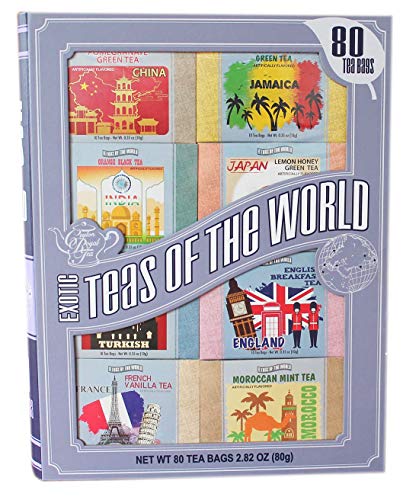 Exotic World Tea Gift Set – 80 Assorted Tea Bags, 8 Flavors