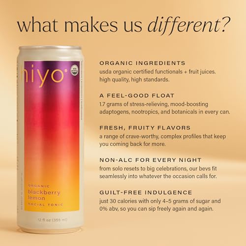 Hiyo USDA Organic Social Tonic - Adaptogens, Nootropics, Botanicals - Non-Alcoholic Functional Seltzer Drink - Feel the Float - 30 Calories, Vegan, Gluten Free, Non-GMO, 12 FL Oz (12-Pack)