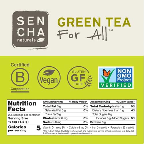 Sencha Eveyrday Natural USDA Organic Matcha Green Tea Powder Rich Antioxidant Revitalizing Body Helathy Gluten Free Product 100% Vegan Diet - 12oz (Pack of 1)