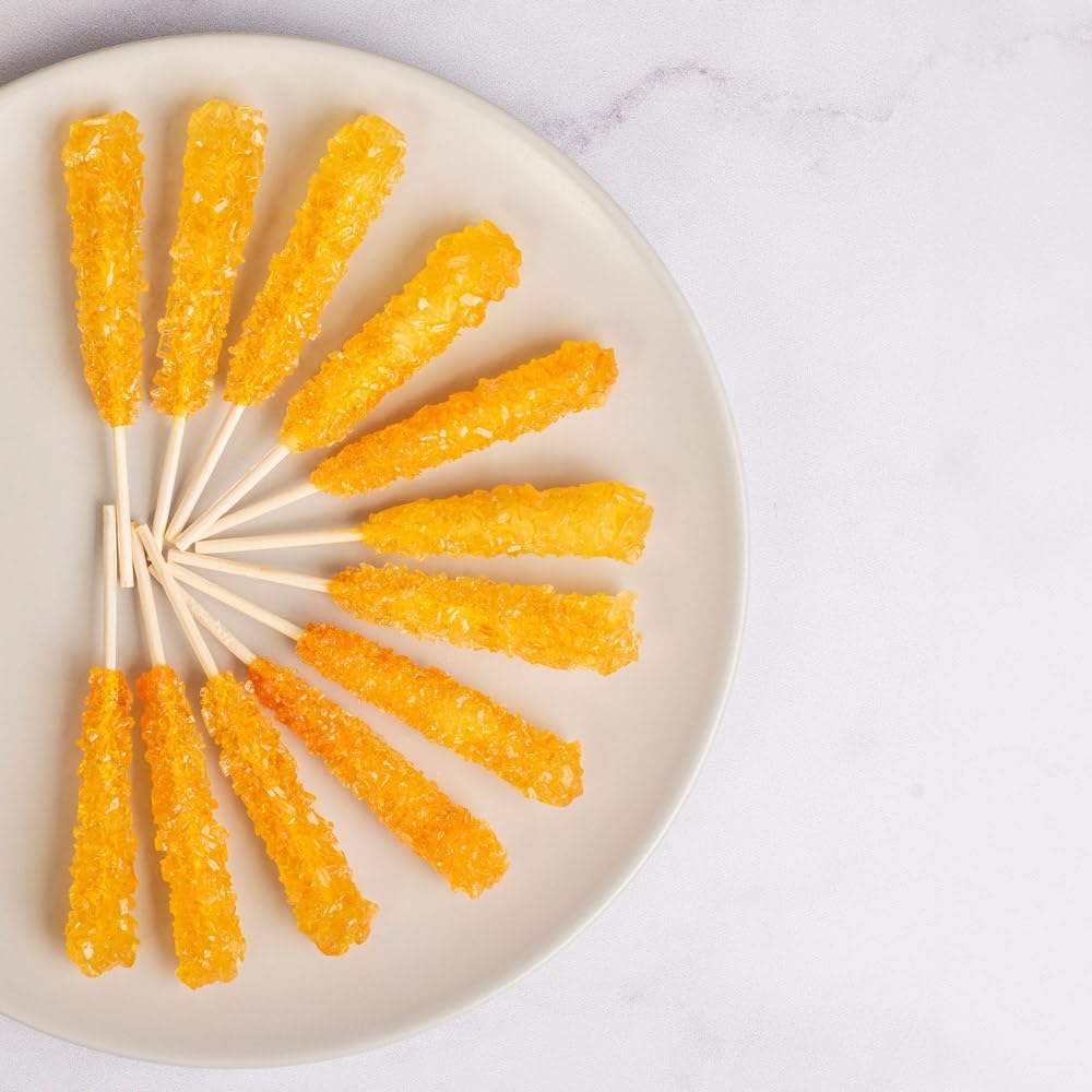 EUPHERBIA Saffron Rock Candy Sticks, 25 Pack, Pure Crystalline Elegance, Handcrafted Sweetness, Sugar Rock Candy (Nabat) Infused with Pure Grade A+ Saffron Threads, Ideal for Tea, Coffee, Milk, and All Your Favorite Hot Beverages, 16Oz, 450 Gram (25x18g)