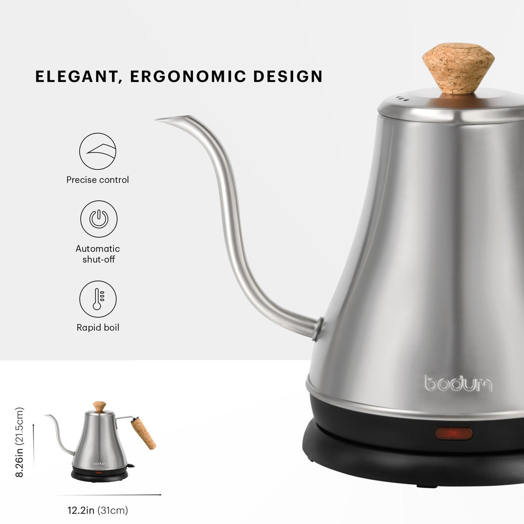 Bodum 27oz Bistro Gooseneck Electric Water Kettle, Pour Over Coffee & Tea