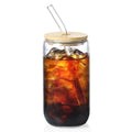 NETANY Drinking Glasses with Bamboo Lids and Glass Straw