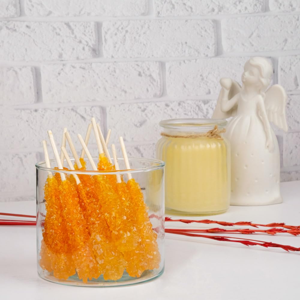 EUPHERBIA Saffron Rock Candy Sticks, 25 Pack, Pure Crystalline Elegance, Handcrafted Sweetness, Sugar Rock Candy (Nabat) Infused with Pure Grade A+ Saffron Threads, Ideal for Tea, Coffee, Milk, and All Your Favorite Hot Beverages, 16Oz, 450 Gram (25x18g)