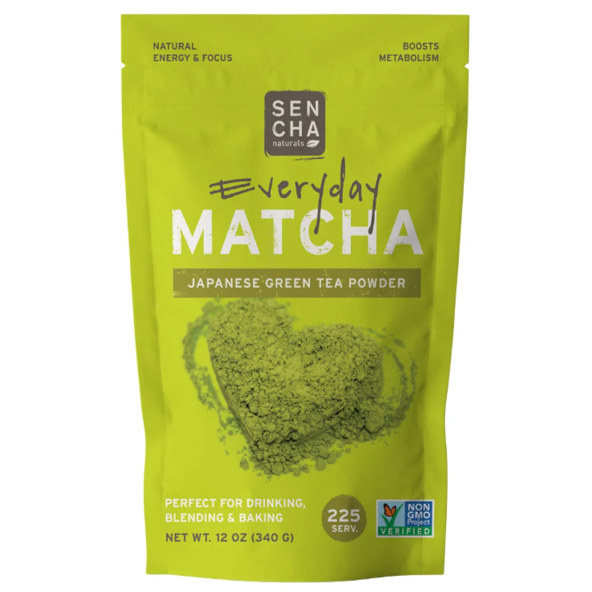 Sencha Eveyrday Natural USDA Organic Matcha Green Tea Powder Rich Antioxidant Revitalizing Body Helathy Gluten Free Product 100% Vegan Diet - 12oz (Pack of 1)