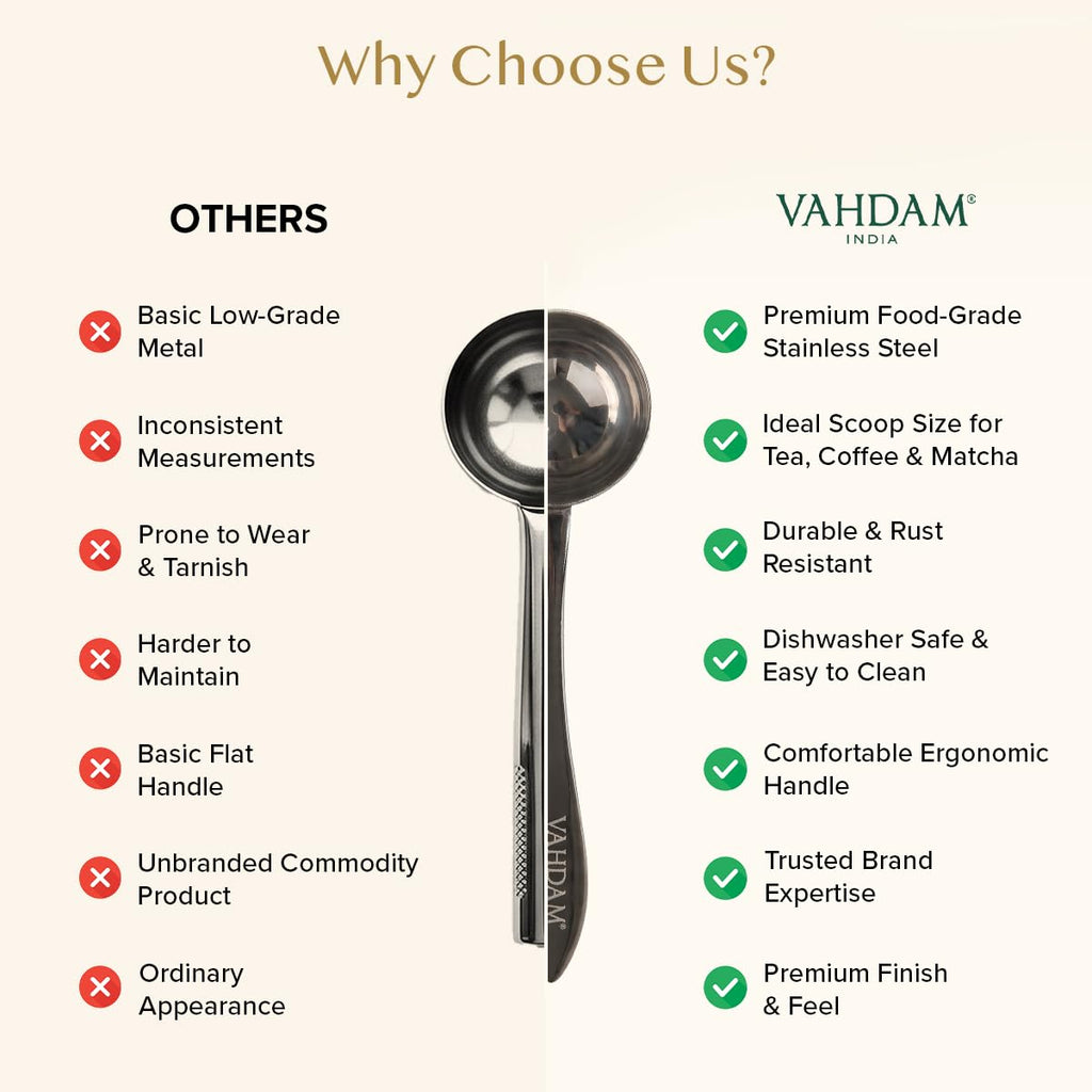 VAHDAM, Perfect Serve Tea Spoon | Tea Spoons Stainless Steel | Perfect Measuring Mini Spoon to Brew 1 Cup of Loose Leaf Tea | Stirring Spoon