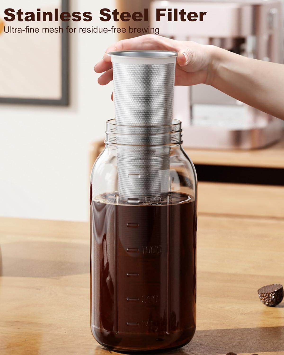 VA1KENE Cold Brew Coffee Maker, Mason Jar with 304 Stainless Steel Filter