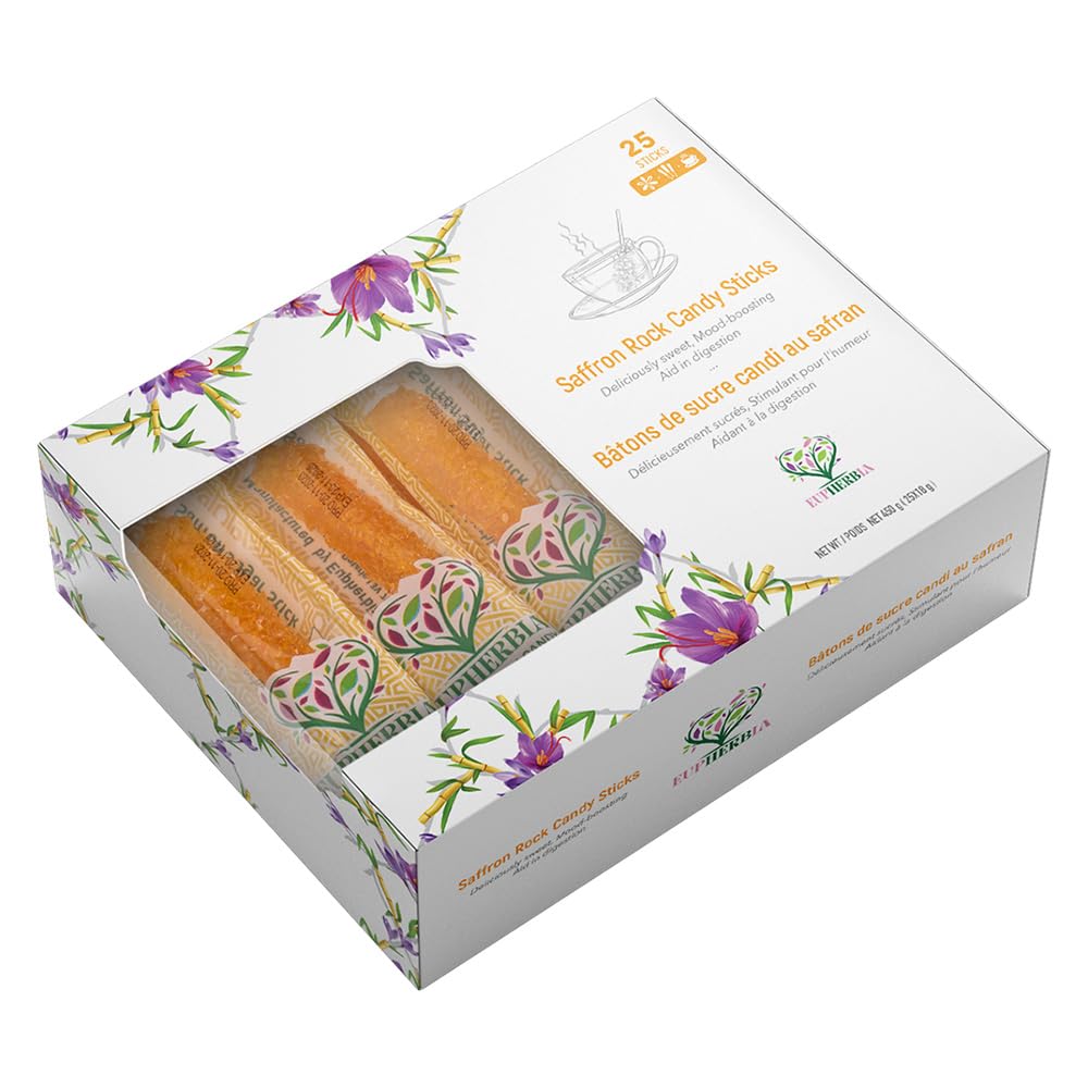 Premium Saffron Rock Candy Sticks for Tea, Coffee & Hot Beverages