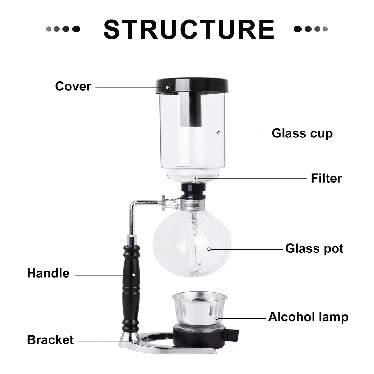 Glass Siphon Coffee Maker with Reusable Filter – Tabletop Brewer