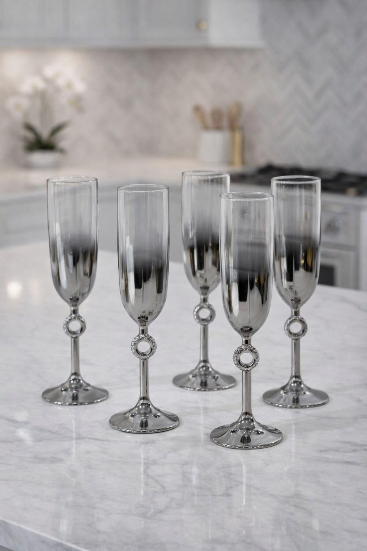 SODEF Decorative Glass Tumbler Set with Gold Base, 6-Piece
