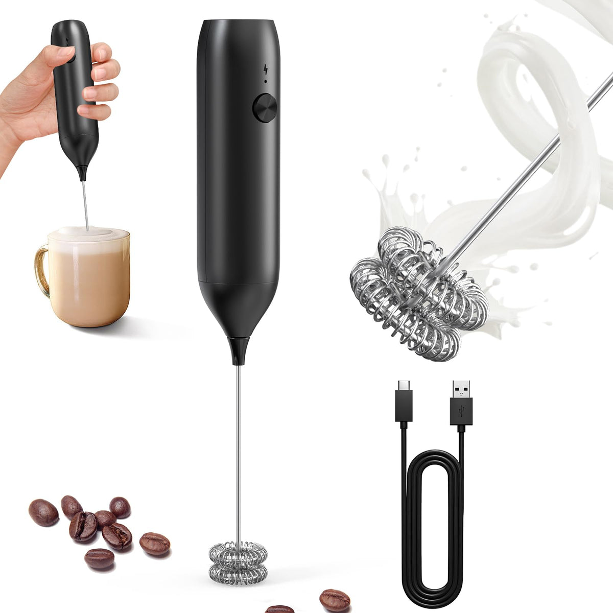 Electric Milk Frother for Coffee, Lattes & Cappuccinos