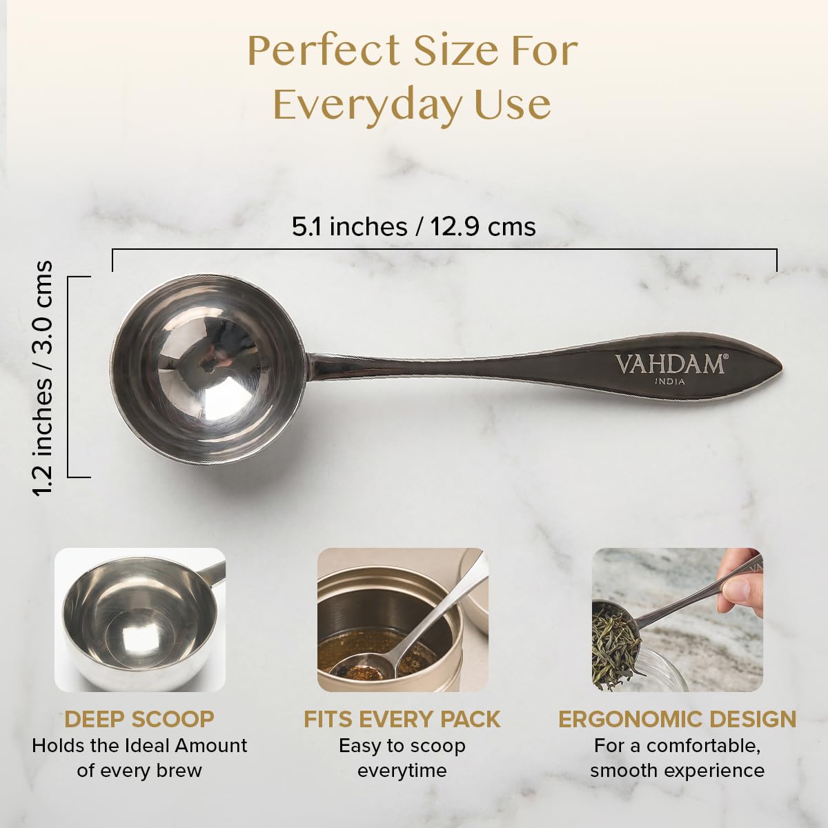 VAHDAM, Perfect Serve Tea Spoon | Tea Spoons Stainless Steel | Perfect Measuring Mini Spoon to Brew 1 Cup of Loose Leaf Tea | Stirring Spoon