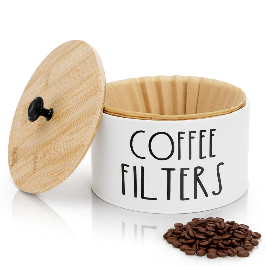 Coffee Filter Holder with Bamboo Lid for Paper Filter Storage