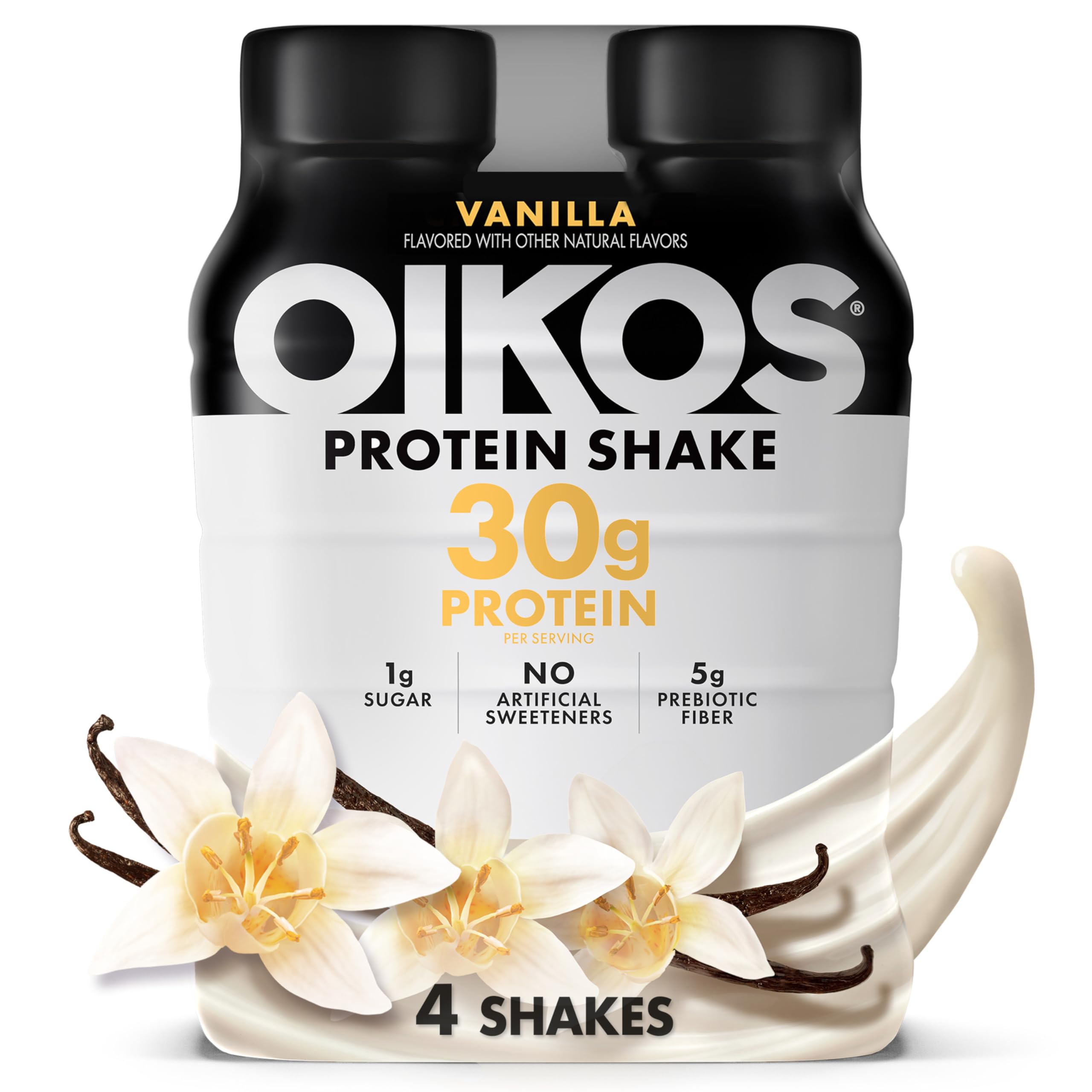 Oikos Protein Shake, 30g High Protein Drinks, Shelf Stable, Ready to Drink, 5g Prebiotic Fiber