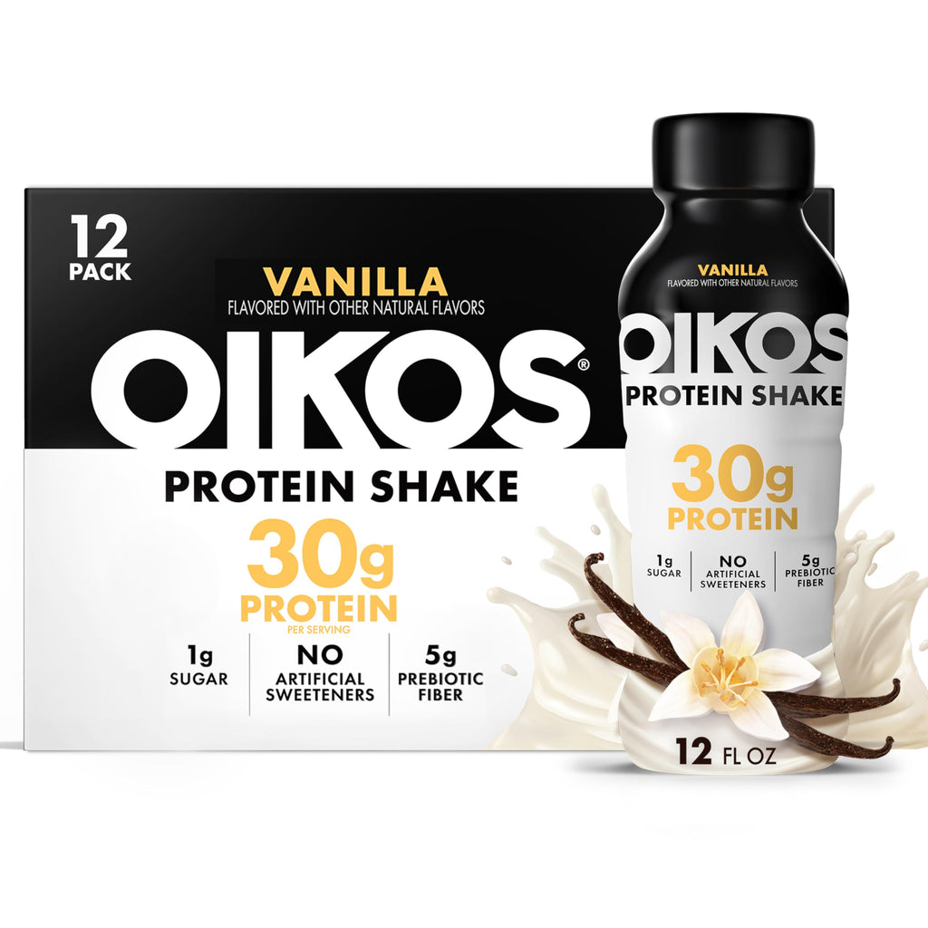 Oikos Protein Shake, 30g High Protein Drinks, Shelf Stable, Ready to Drink, 5g Prebiotic Fiber