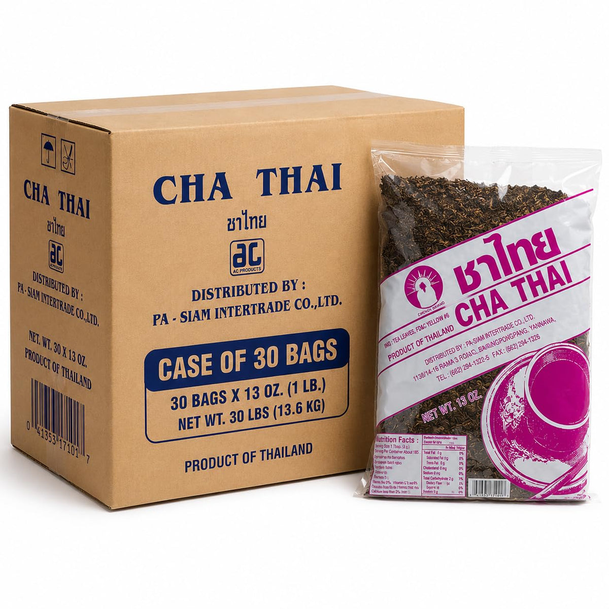 Cha Thai Tea Leaves Imported from Thailand, 30-Bag Case
