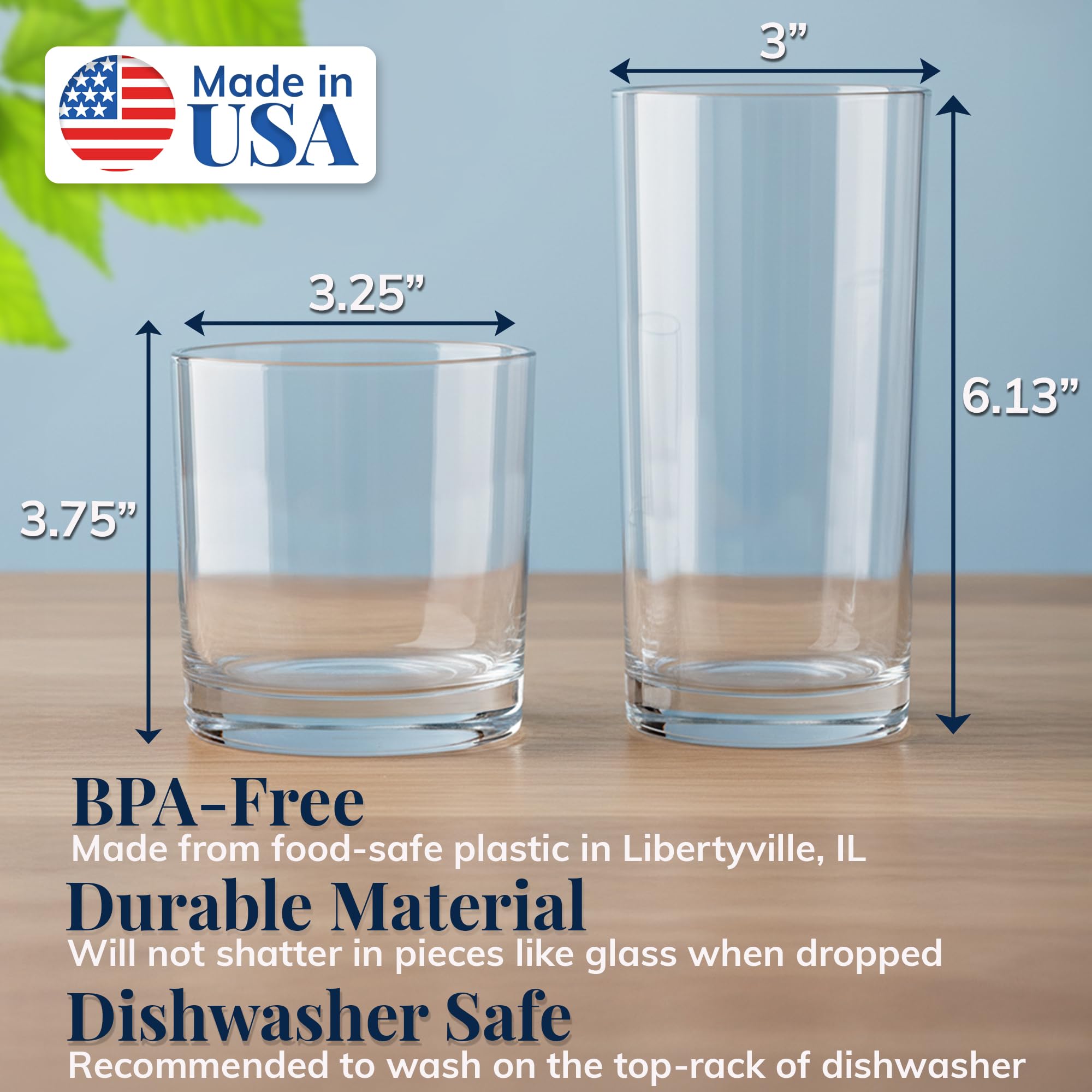 US Acrylic Classic Tumblers Rocks-Water Sets