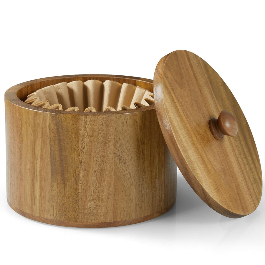 Wood Coffee Filter Holder & Storage Container for Coffee Bar