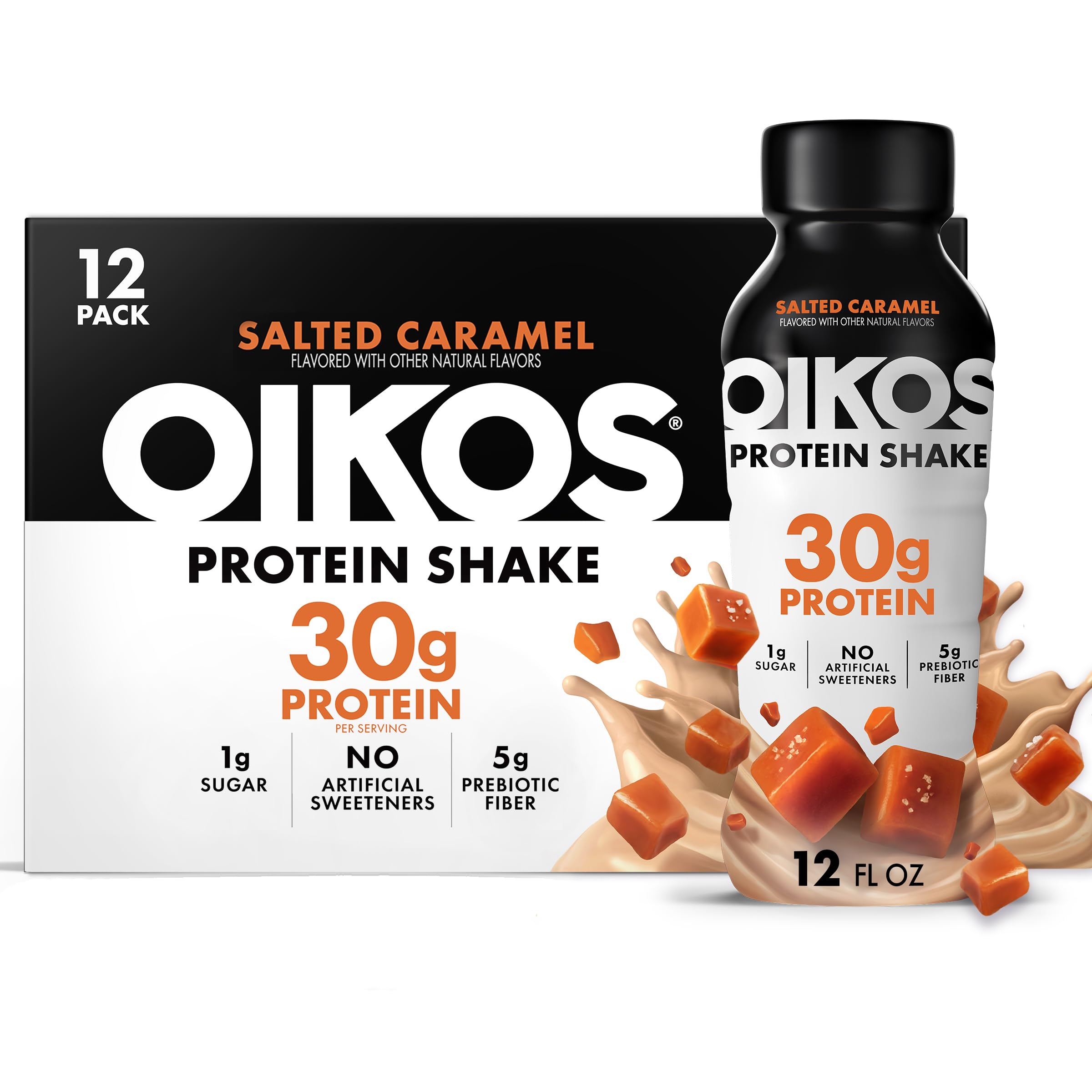 Oikos Protein Shake, 30g High Protein Drinks, Shelf Stable, Ready to Drink, 5g Prebiotic Fiber