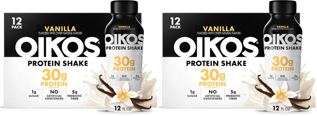 Oikos Protein Shake, 30g High Protein Drinks, Shelf Stable, Ready to Drink, 5g Prebiotic Fiber