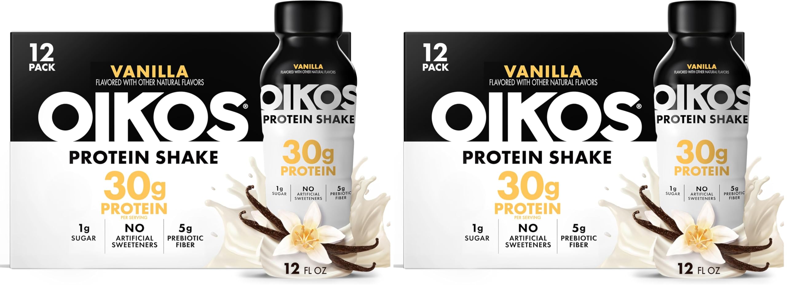 Oikos Protein Shake, 30g High Protein Drinks, Shelf Stable, Ready to Drink, 5g Prebiotic Fiber