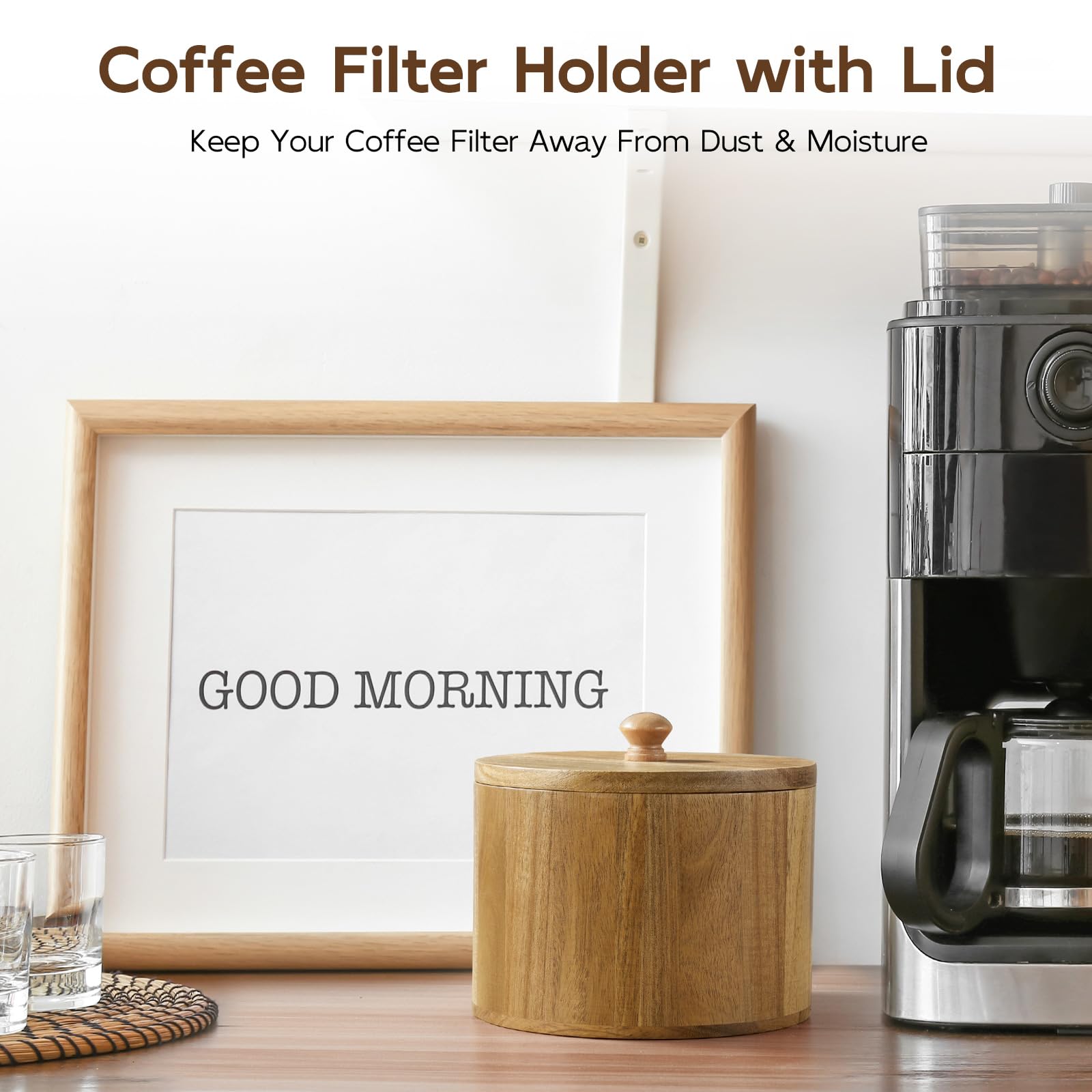 BWODYAY Coffee Filter Holder, Wood Filter Storage Container for Counter, Coffee Bar Accessories for Home Decor