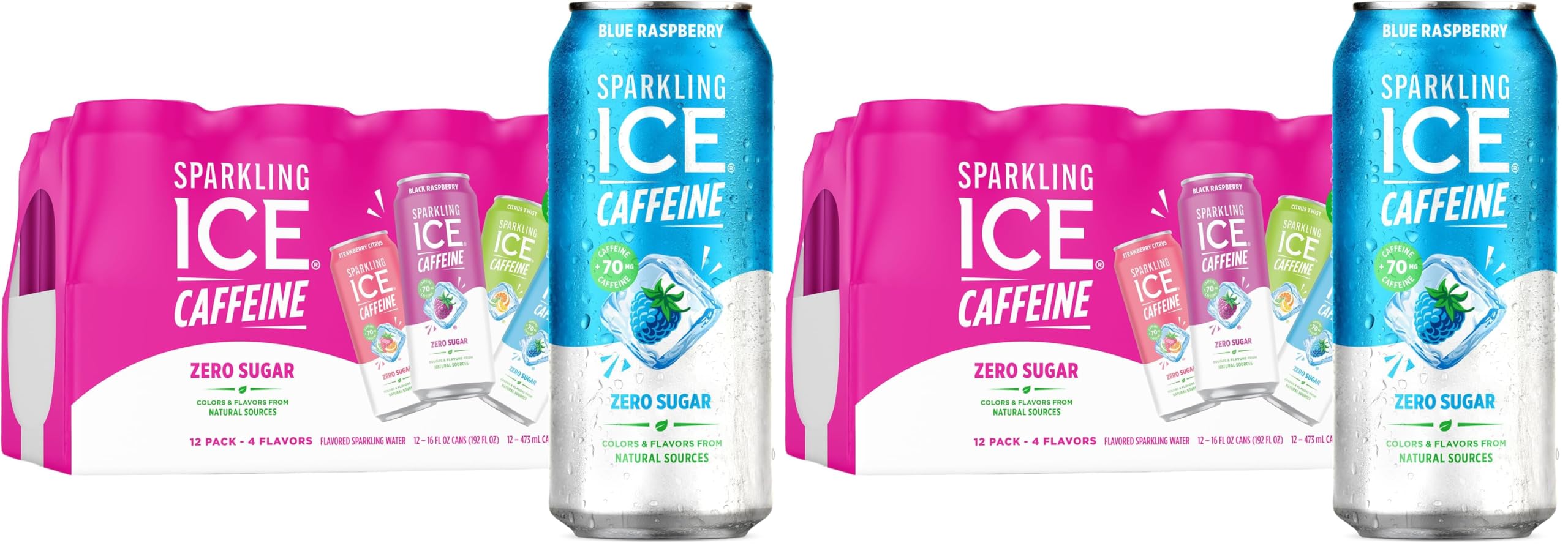 Sparkling Ice +Caffeine Sparkling Water, with Antioxidants and Vitamins, Zero Sugar, 16 fl oz Cans (Pack of 12)