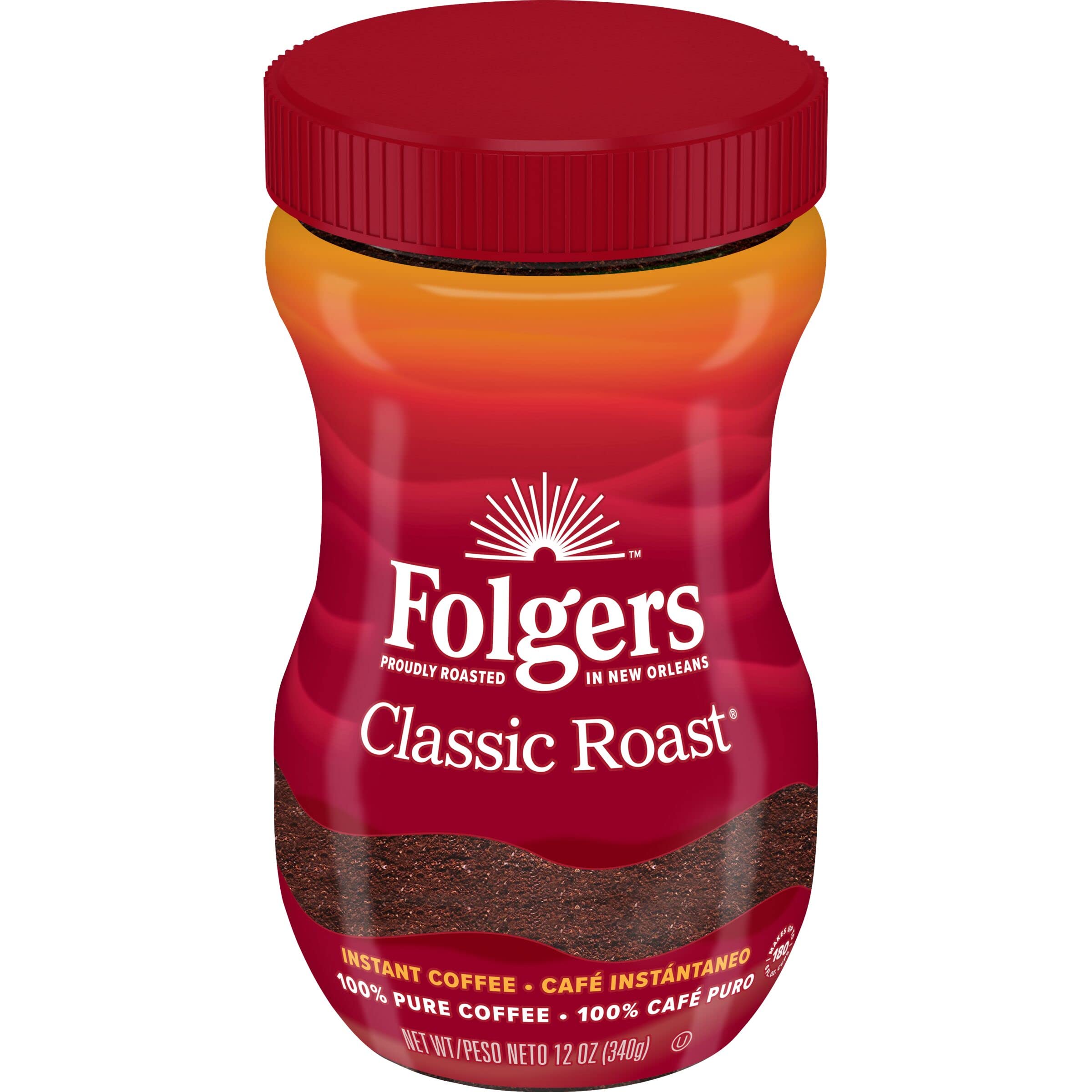 Folgers Classic Roast Instant Coffee, 12 oz Jar (Pack of 6)