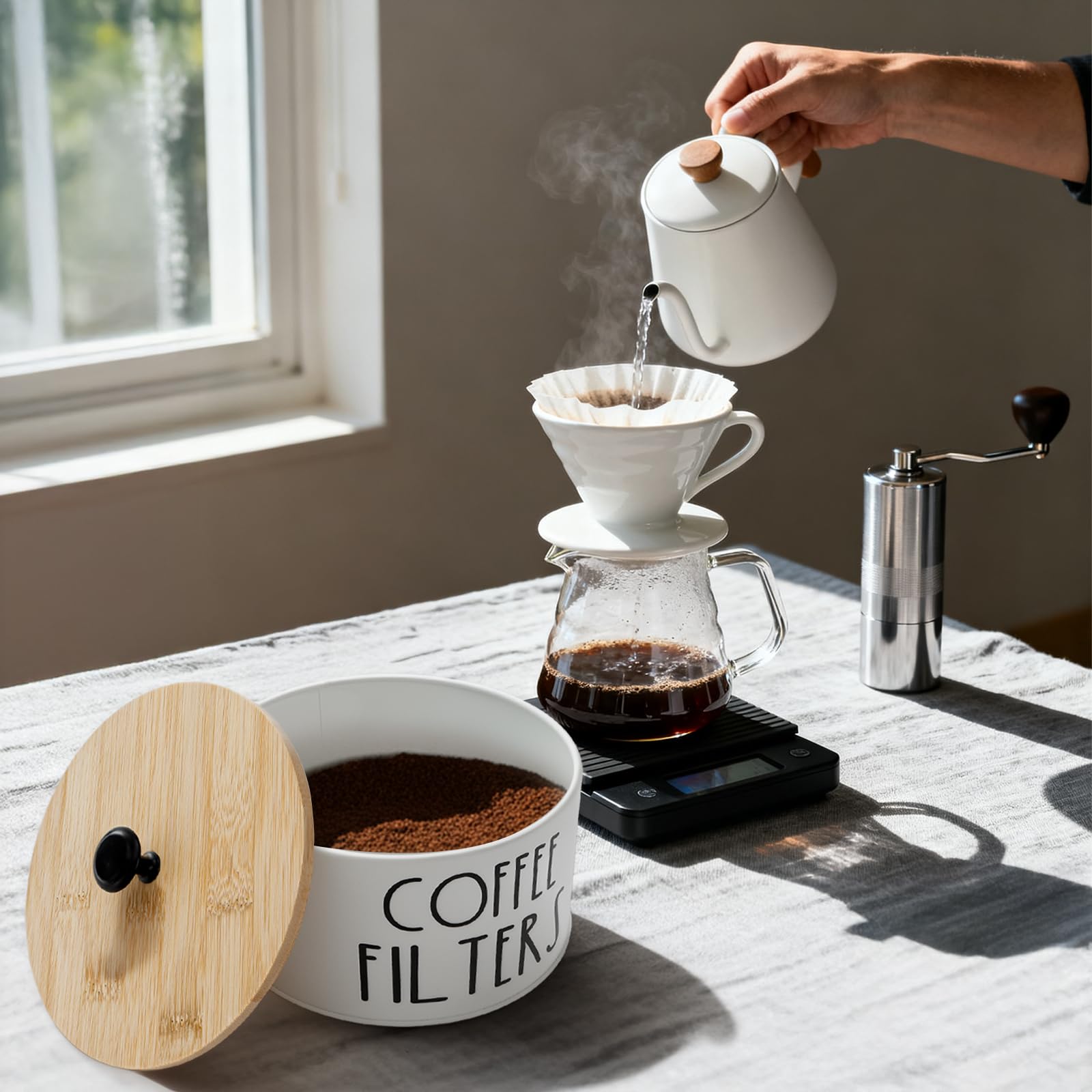 Acshio Coffee Filter Holder with Bamboo Lid