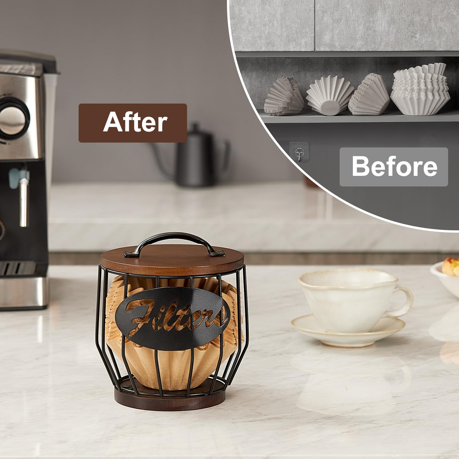 Yangbaga Cup Coffee Reusable Filters Holder with Wood Lid