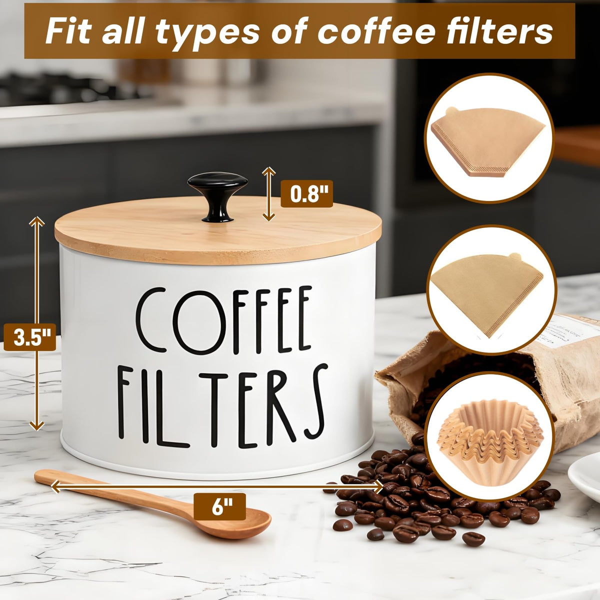 Coffee Filter Holder with Bamboo Lid for Paper Filter Storage