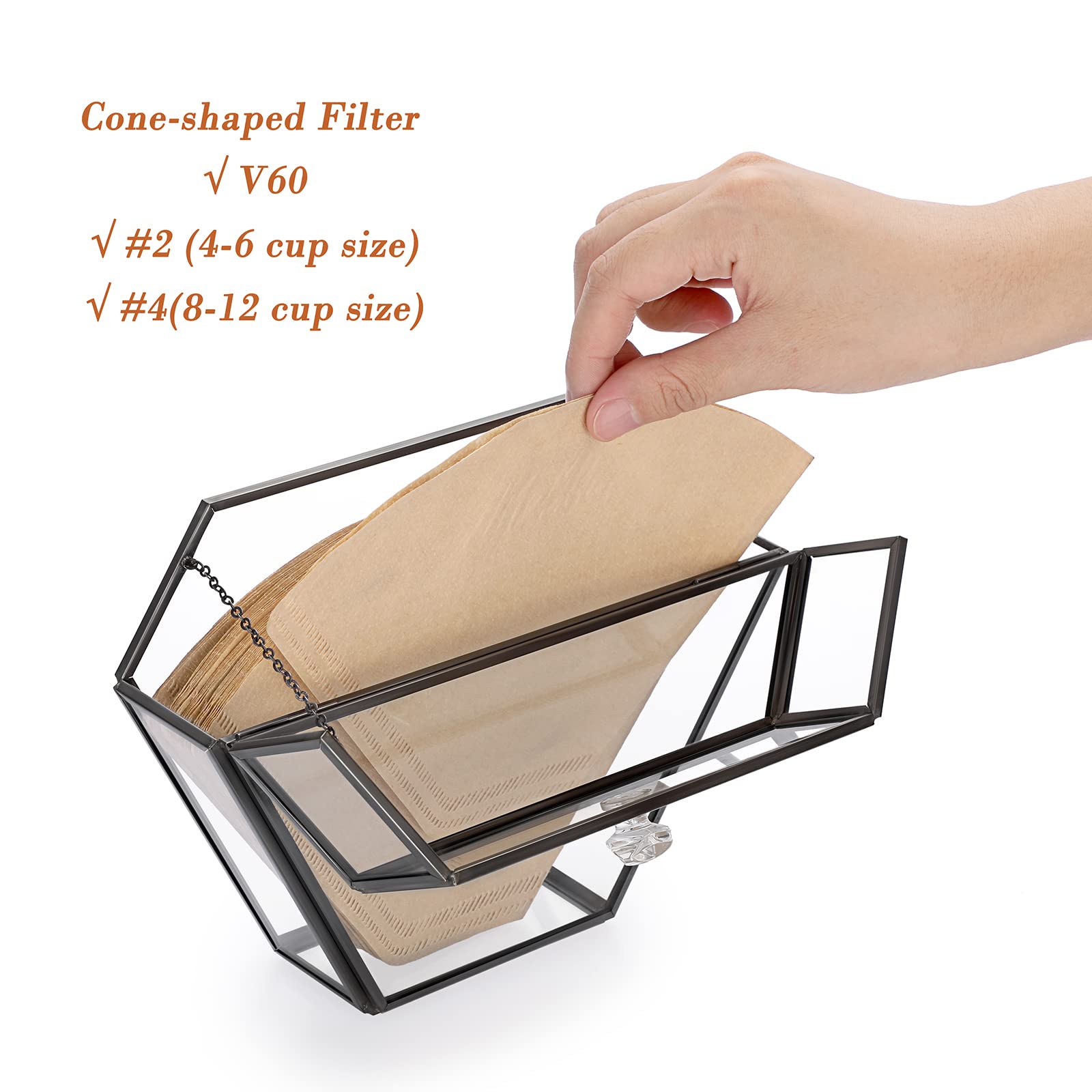 ELLDOO Glass Coffee Filter Holder with Dustproof Cover