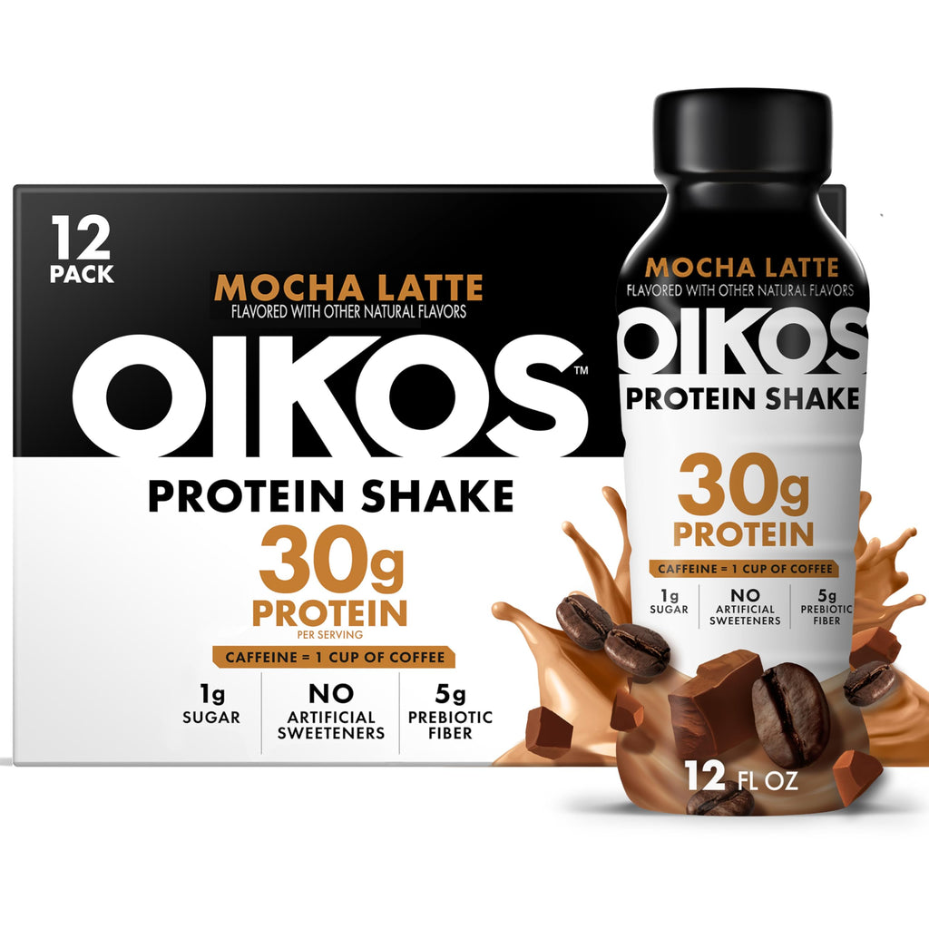 Oikos Protein Shake, 30g High Protein Drinks, Shelf Stable, Ready to Drink, 5g Prebiotic Fiber