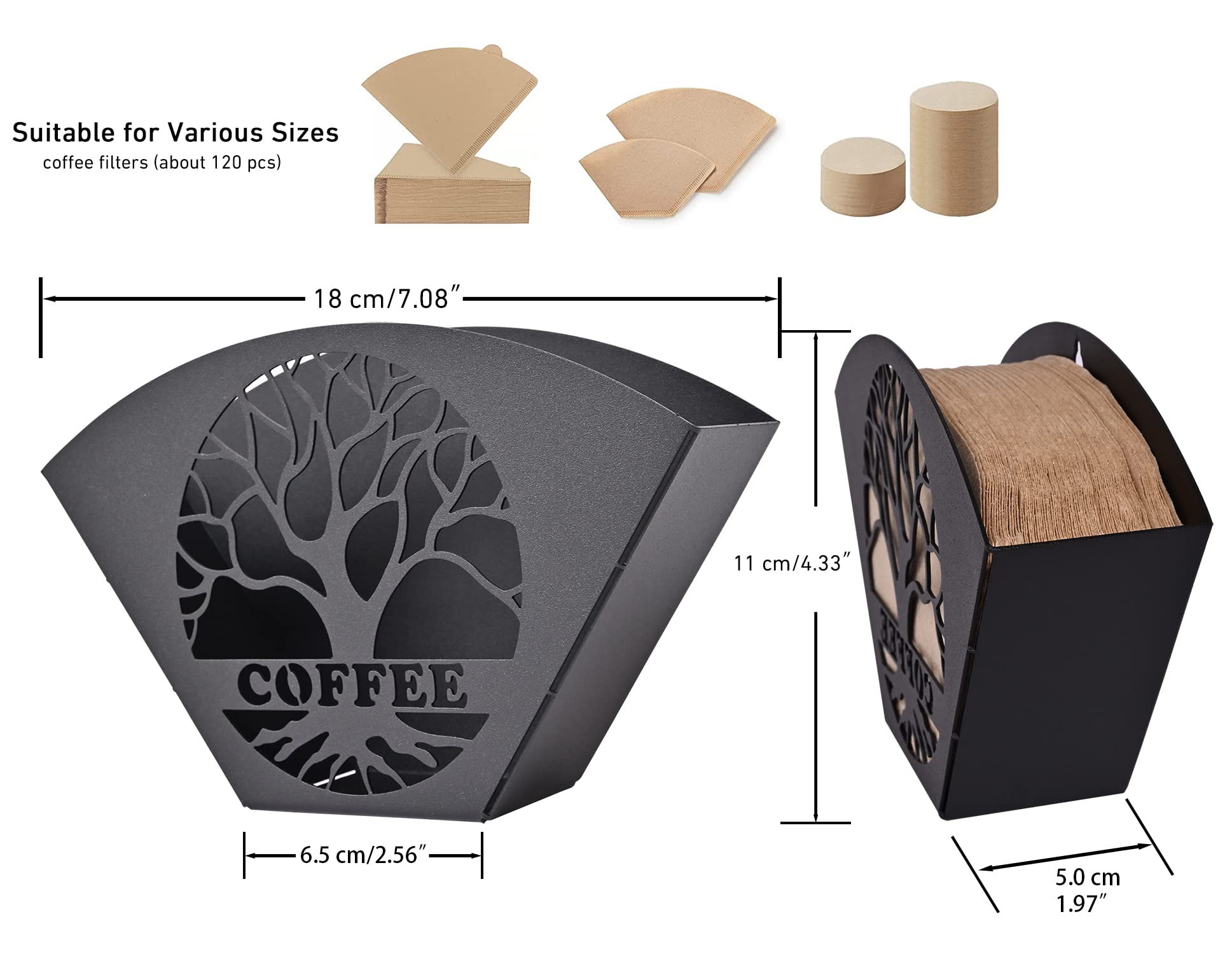Stylish Coffee Filter Holder with Iron Fan Shape Evenly Spread out Filters, Coffee Filter Rack with Tree of Life Decor Upgrade Your Coffee Enjoyment, Perfect for Home or Office Use