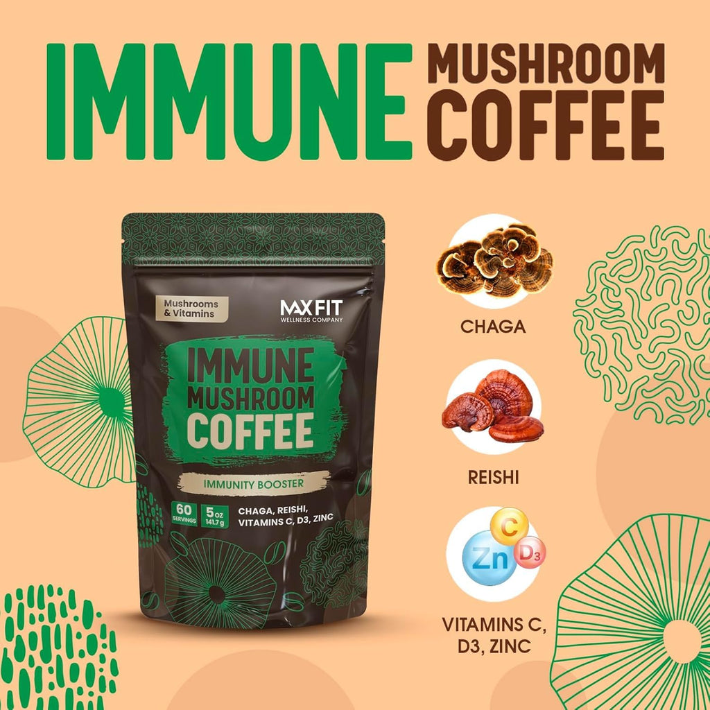 Mushroom Coffee (60 Servings) 10 Mushrooms (Lion’s Mane, Cordyceps, Turkey Tail & Other) Mixed with Gourmet Arabica Instant Coffee | Immune Boosting Coffee for Focus & Gut Health Support