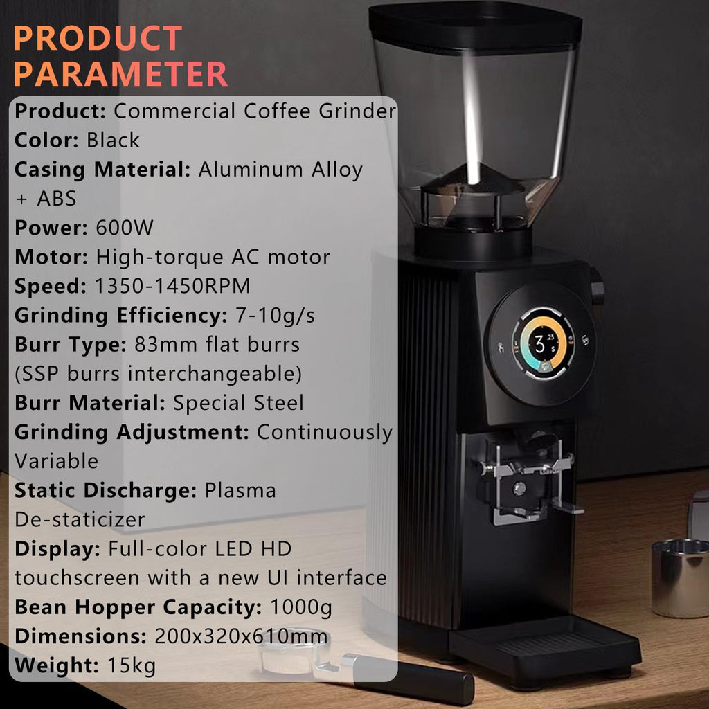 VNMUDZEO Electric Flat Burr Coffee Grinder for Espresso