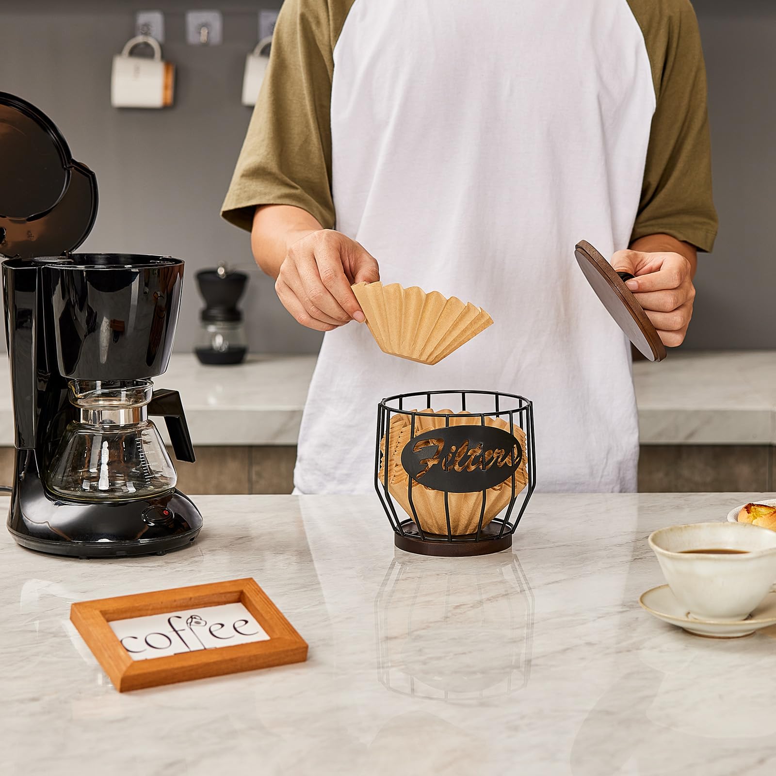 Yangbaga Cup Coffee Reusable Filters Holder with Wood Lid