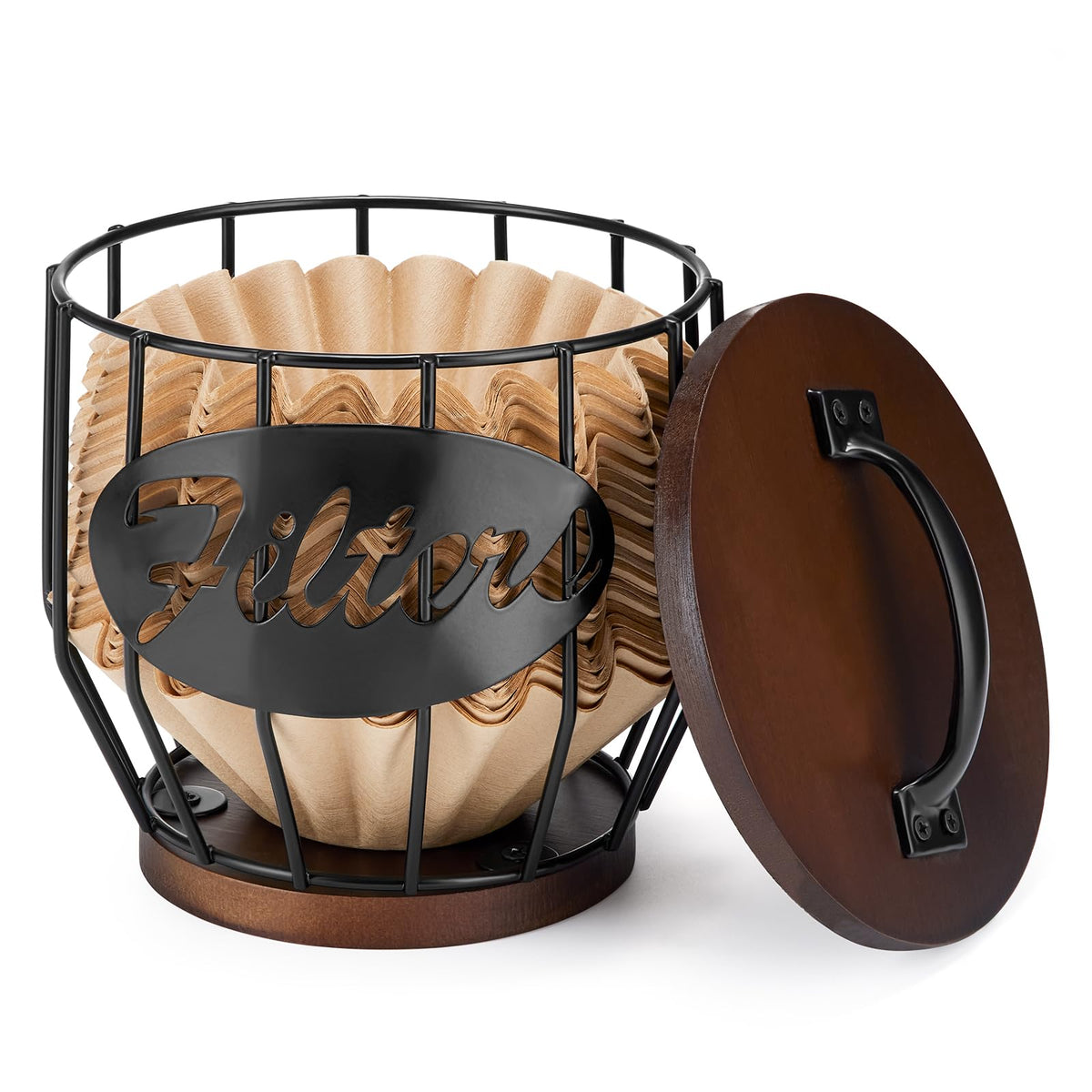 Reusable Coffee Filter Holder with Wooden Lid for Pour Over Brewing