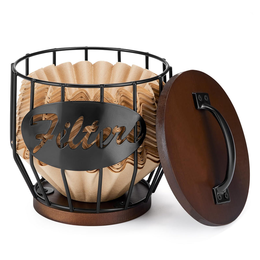 Reusable Coffee Filter Holder with Wooden Lid for Pour Over Brewing