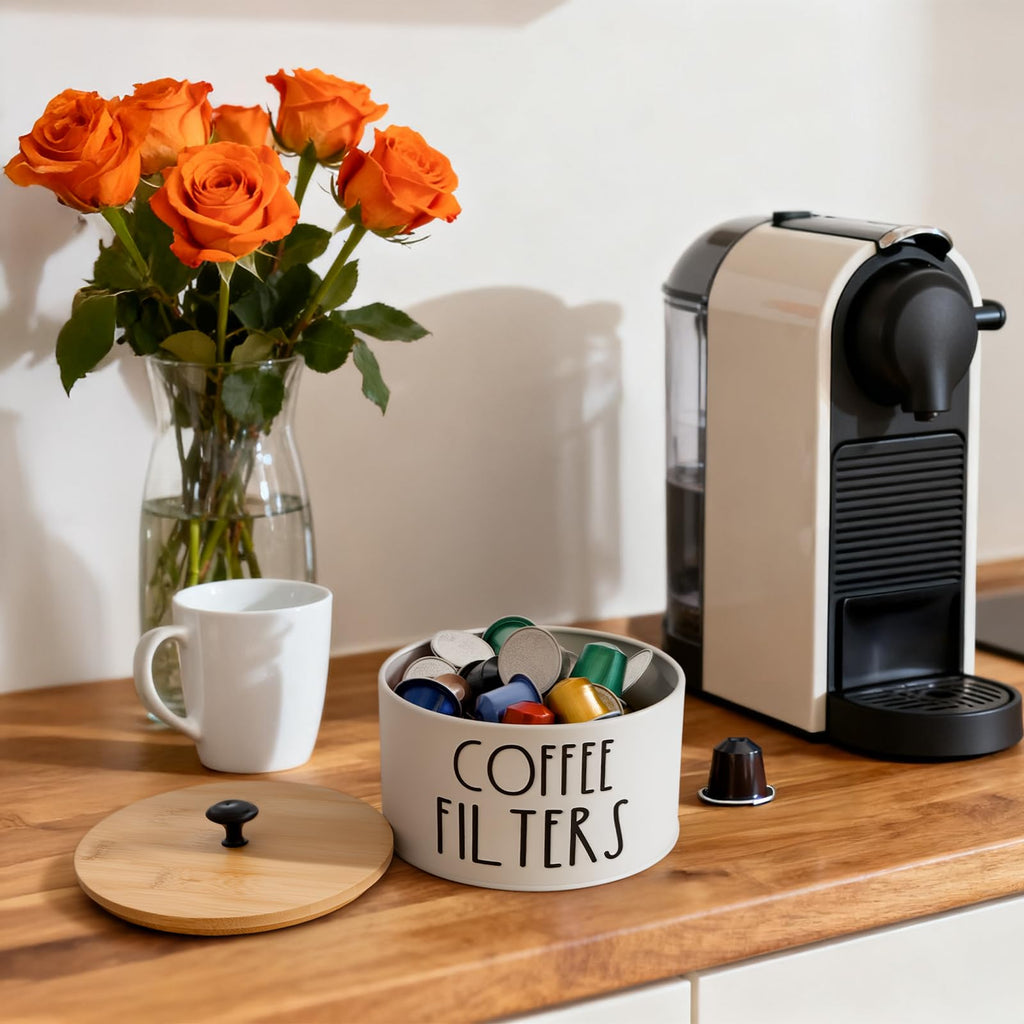Acshio Coffee Filter Holder with Bamboo Lid