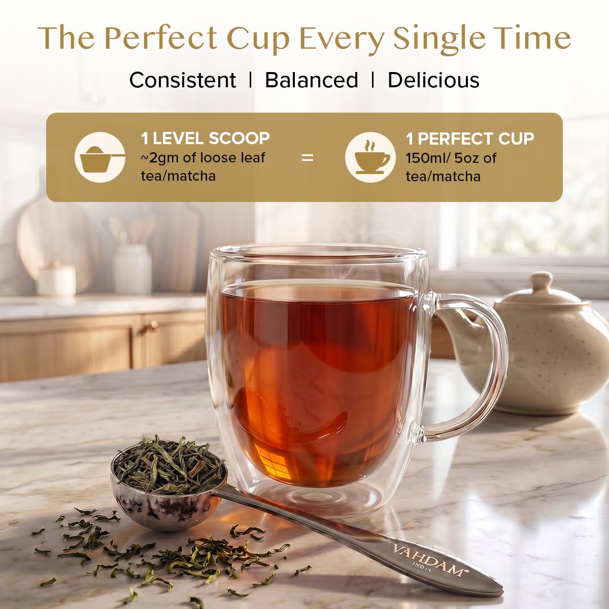 VAHDAM, Perfect Serve Tea Spoon | Tea Spoons Stainless Steel | Perfect Measuring Mini Spoon to Brew 1 Cup of Loose Leaf Tea | Stirring Spoon