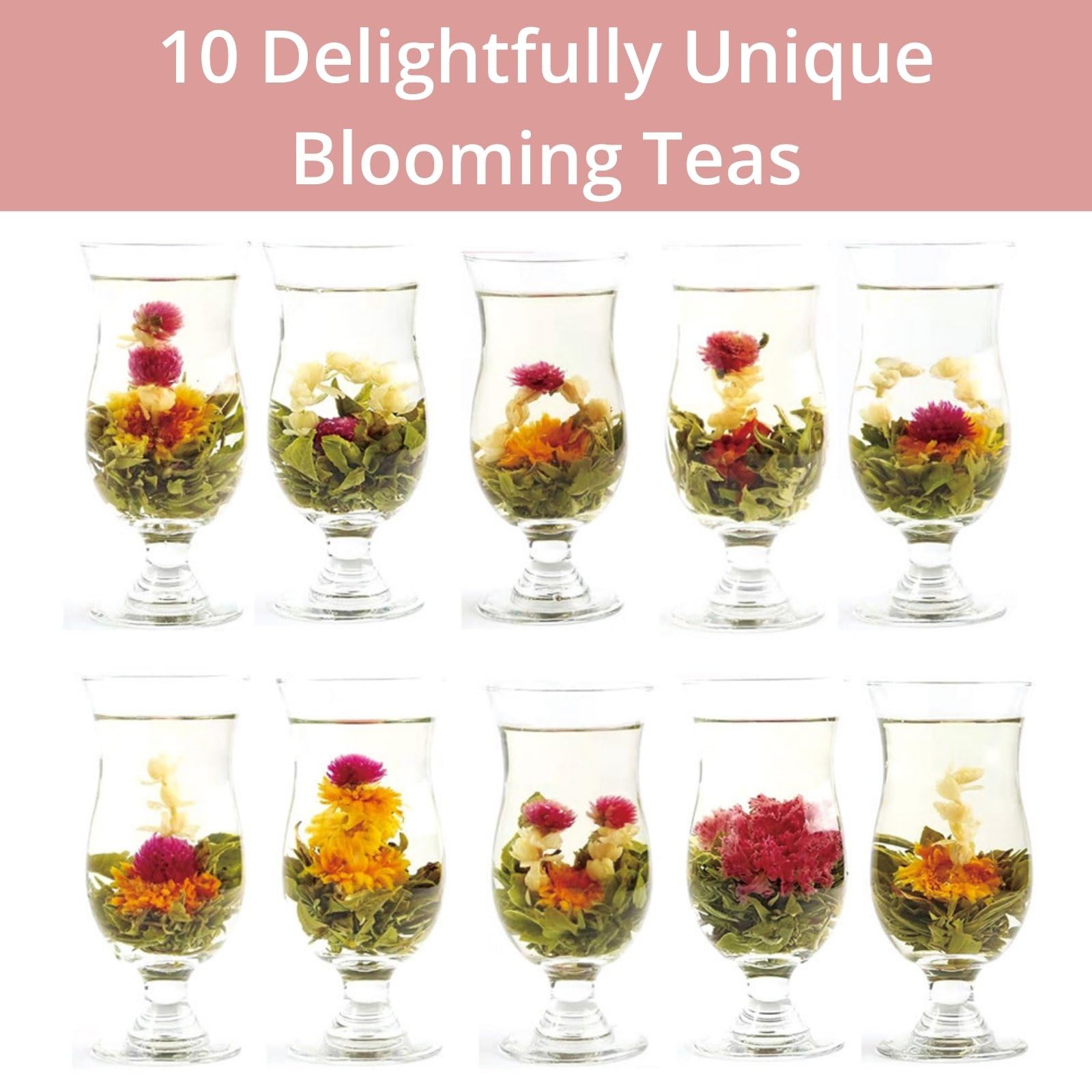 Blooming Tea Flowers Gift Set, 10 Unique Varieties Flowering Tea Balls, Individual Packing Handmade Blooming Balls for Anniversary, Valentine, Birthday