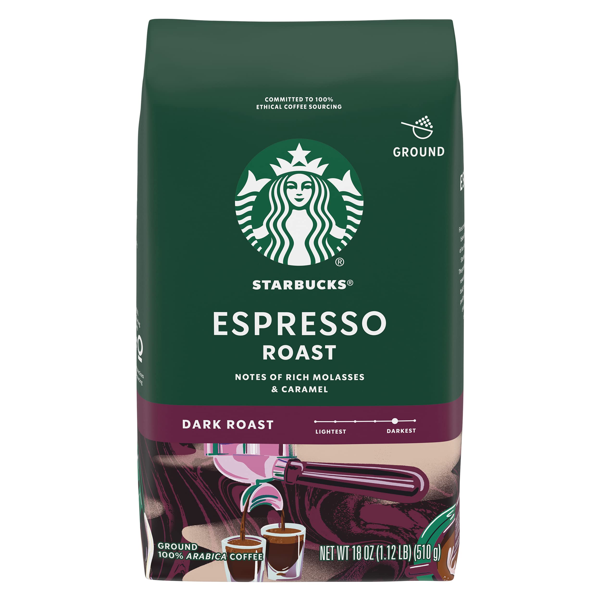 Starbucks Ground Coffee, Dark Roast Coffee, Espresso Roast, 100% Arabica, 1 bag (28 oz)
