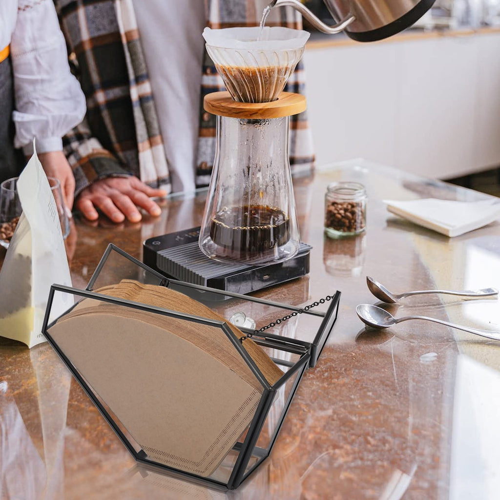 ELLDOO Glass Coffee Filter Holder with Dustproof Cover