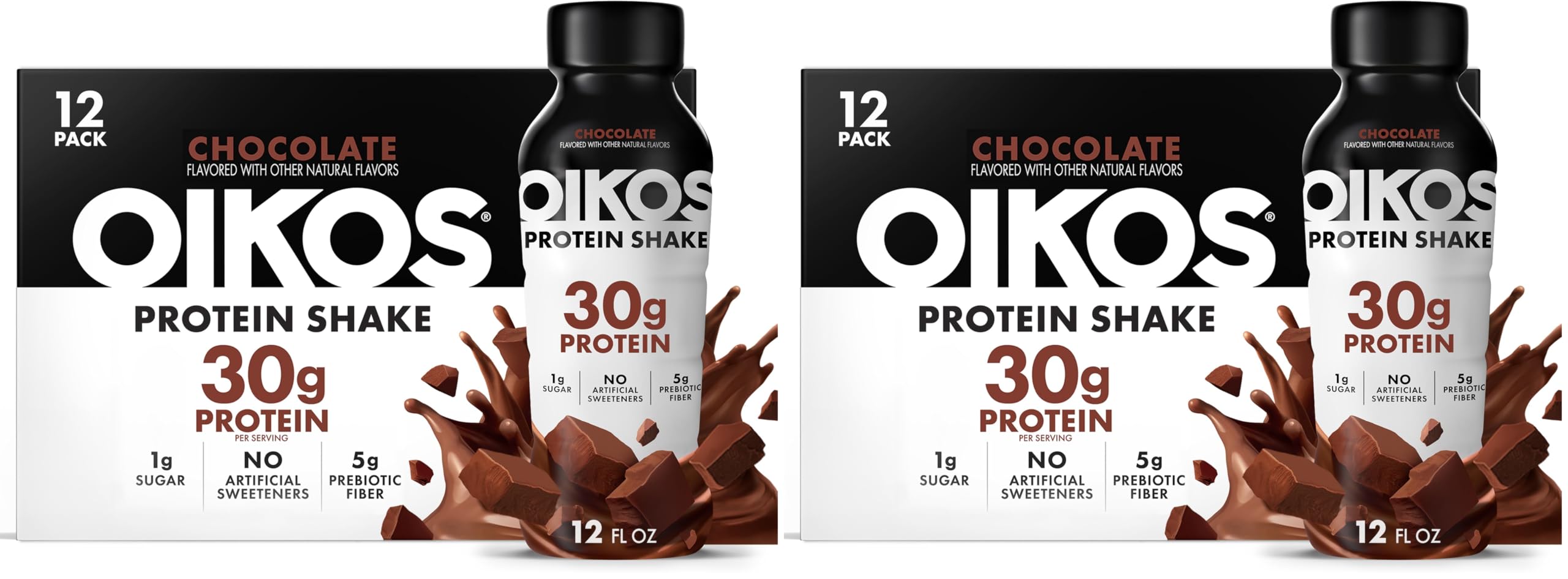 Oikos Protein Shake, 30g High Protein Drinks, Shelf Stable, Ready to Drink, 5g Prebiotic Fiber