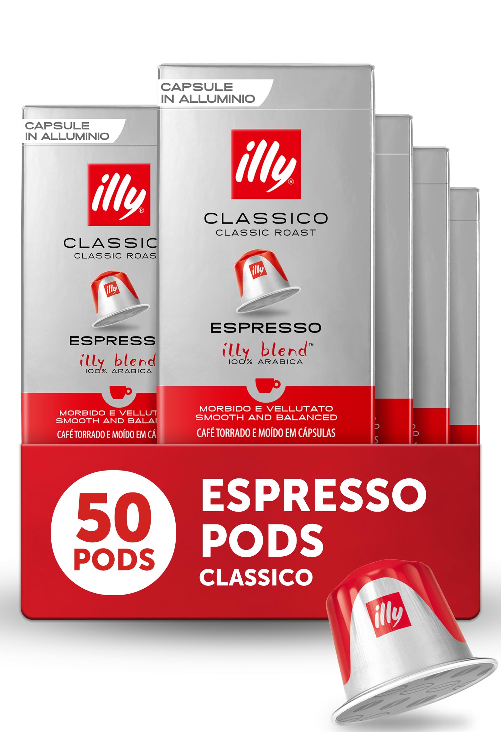 illy Espresso Capsules, Classico Medium Roast, 10 Count, 5 Pack