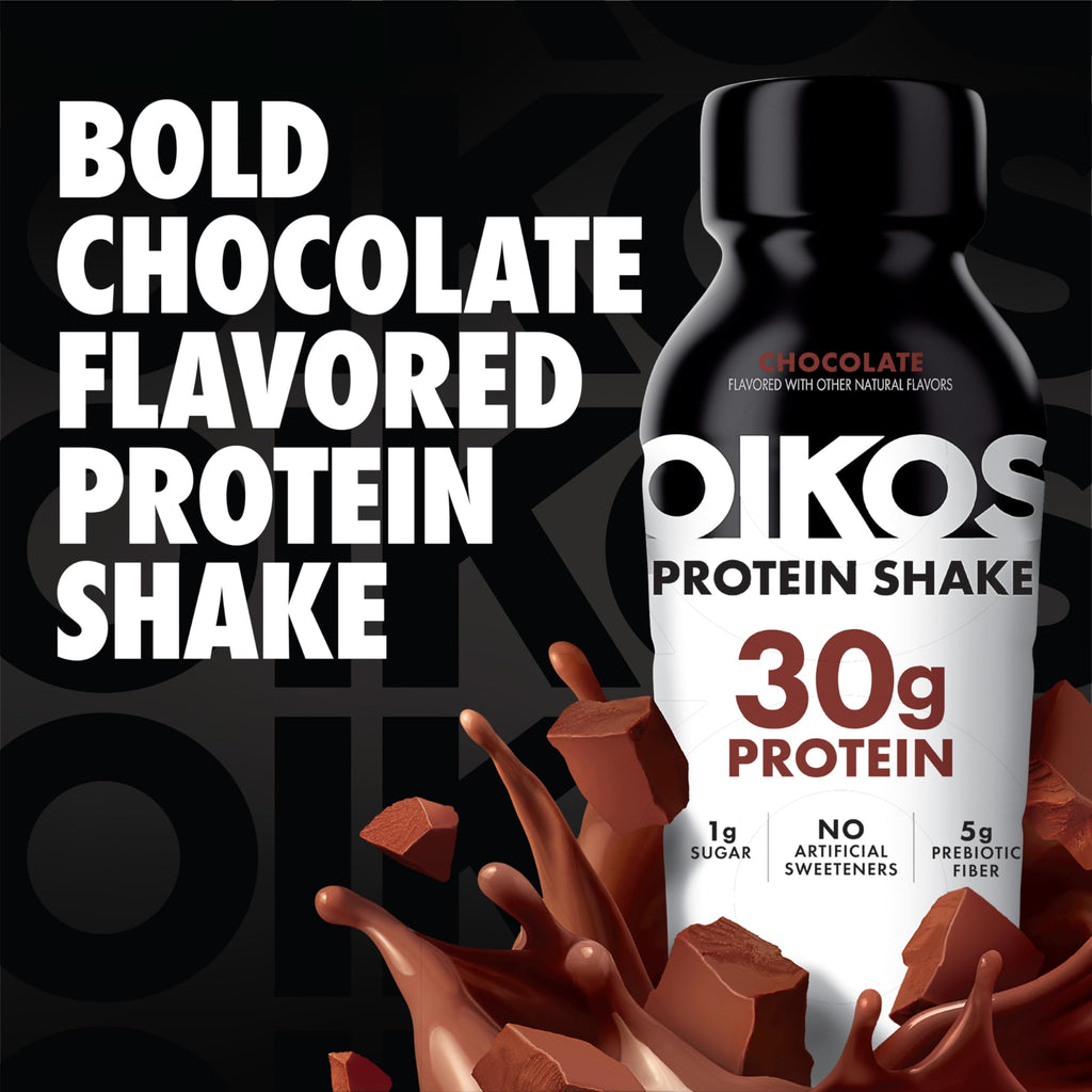 Oikos Protein Shake, 30g High Protein Drinks, Shelf Stable, Ready to Drink, 5g Prebiotic Fiber